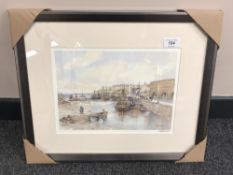 After Tom MacDonald : Seahouses, reproduction in colours, signed in pencil, 21 cm by 30 cm, framed.