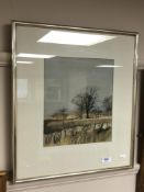 D. Shannon (Scottish, 20th century) : Farmland, watercolour, 25 cm x 30 cm, framed.