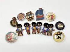 Six enamelled Robertsons Golly badges, together with eight Butlins badges.