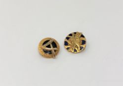 Two small 9ct gold and enamel brooches, one Goodyear, the other Avon Highest Honour.