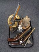 A tray of pair of replica flintlock pistols,