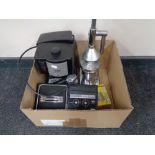 A box of Delonghi Caffe Treviso coffee machine, Philips radio,