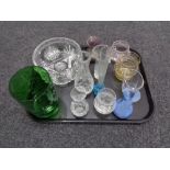 A tray of assorted glass ware to include cut glass lead crystal fruit bowl and vase,