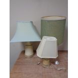 Three 20th century Iden Sussex Pottery table lamps with shades.