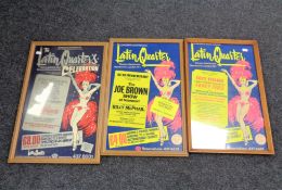 Three framed 1970's London Latin Quarter Theatre posters