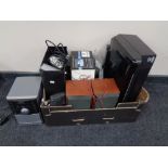 A box of assorted electricals to include Sony micro hifi system, Polaroid 8" portable DVD player,