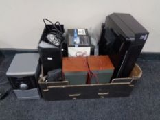 A box of assorted electricals to include Sony micro hifi system, Polaroid 8" portable DVD player,