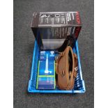 A box containing a Laura Ashley handbag, Oral B toothbrush, Revlon Quick Dry hairdryer (new).