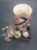 A box of 1970's pottery table lamp with shade, Italian china flower posie,