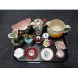 A tray of assorted china to include Limoges, Maling vase, Royal Cauldon teapot,