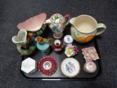 A tray of assorted china to include Limoges, Maling vase, Royal Cauldon teapot,