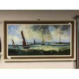 J. Hudspeth : Old Harbour Entrance, oil on board, 79 cm x 39 cm, framed.