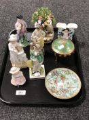 A tray of 18th century pearlware figure of a lady (a/f), Staffordshire figures,