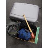 An Eminent luggage case together with a box containing a baseball bat,