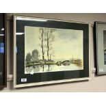 Muriel Allsop : Cattle by a lake, watercolour, 50 cm x 33 cm, framed.