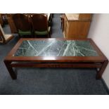 A late twentieth century Danish rectangular coffee table with marble inset panel