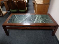 A late twentieth century Danish rectangular coffee table with marble inset panel