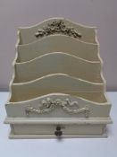 A twentieth century French style desk top letter rack fitted a drawer