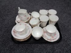 A tray of 32 pieces of Duchess June Bouquet tea and dinner china