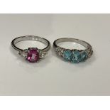 Two silver gem set dress rings.