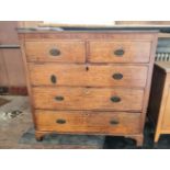 A nineteenth century oak five drawer chest on bracket feet, height 120 cm, width 121 cm,