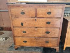 A nineteenth century oak five drawer chest on bracket feet, height 120 cm, width 121 cm,