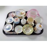 A tray containing cabinet china to include Royal Worcester and Minton dishes, commemorative wear,