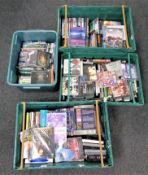 Four crates of assorted DVD's and CD's including Now Compilations,