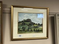 M Faulds : Trees by a hillside, watercolour, 25 cm x 20 cm, framed.