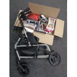 A folding disability walking aid together with a box of miscellania to include ceramic post box