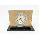 A Jaeger LeCoultre shagreen cased desk timepiece, movement numbered 03529, height 9cm.