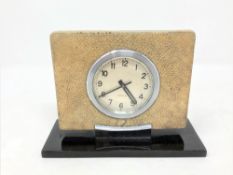 A Jaeger LeCoultre shagreen cased desk timepiece, movement numbered 03529, height 9cm.