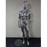 A male shop mannequin on glass stand (silver)