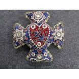 A nineteenth century Victorian beaded and shell memorial cushion CONDITION REPORT: