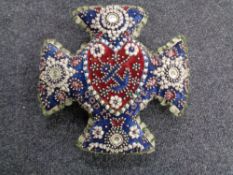 A nineteenth century Victorian beaded and shell memorial cushion CONDITION REPORT: