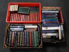 Three boxes containing hardback books to include Reader's Digest, novels and reference,