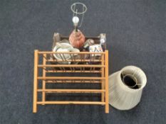 Two boxes containing miscellaneous to include antique and later glassware, table lamps with shade,