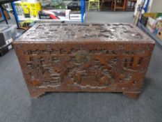 A carved camphor wood chest