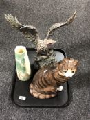 A tray of Staffordshire china figure of a cat,