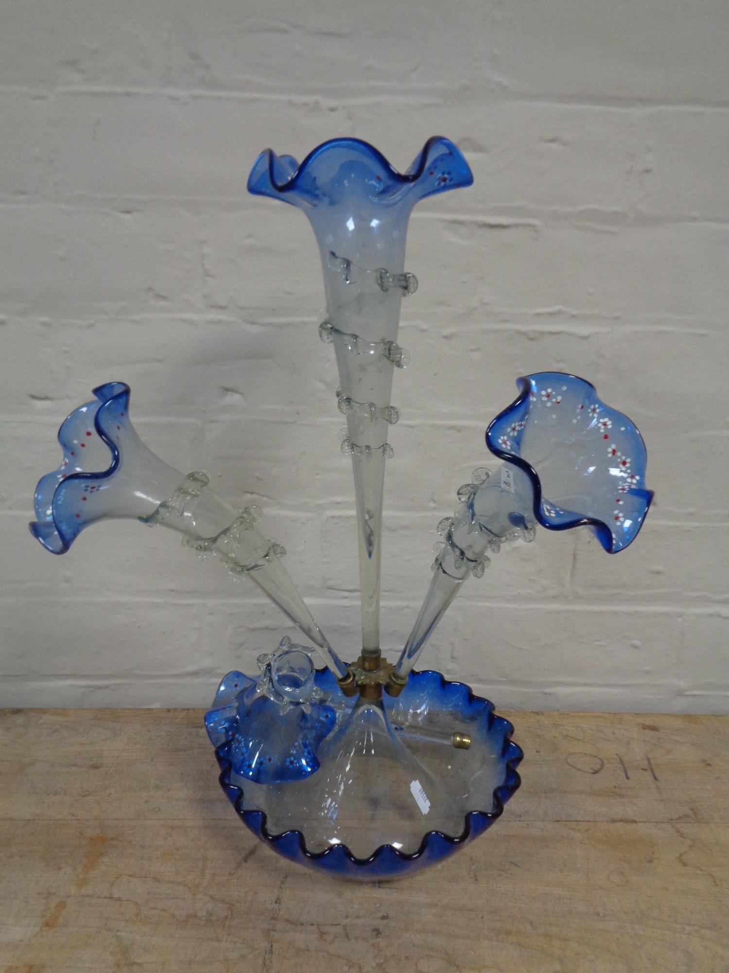 A nineteenth century blue glass four-way epergne (Af)