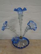 A nineteenth century blue glass four-way epergne (Af)