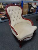 A Victorian style lady's chair in buttoned dralon