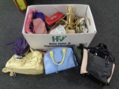 A box of lady's new and used hand bags and purses including Catherine Malandrino,