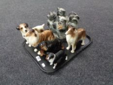 A tray containing antique and later dog ornaments to include Coopercraft (7).