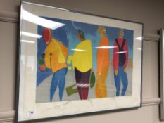 Continental school : colour print depicting figures, signed in pencil, 55 x 38 cm, framed.