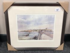 After Tom MacDonald : The Mouth of the Tyne, reproduction in colours, signed in pencil,