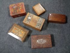 A tray containing six assorted 20th century trinket boxes.