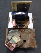 Two boxes containing vintage mincer, assorted glassware, Leonardo Collection bowl,