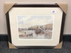 After Tom MacDonald : Seahouses, reproduction in colours, signed in pencil, 21 cm by 30 cm, framed.