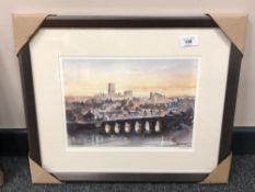 After Tom MacDonald : Old Durham, reproduction in colours, signed in pencil, 21 cm by 30 cm, framed.